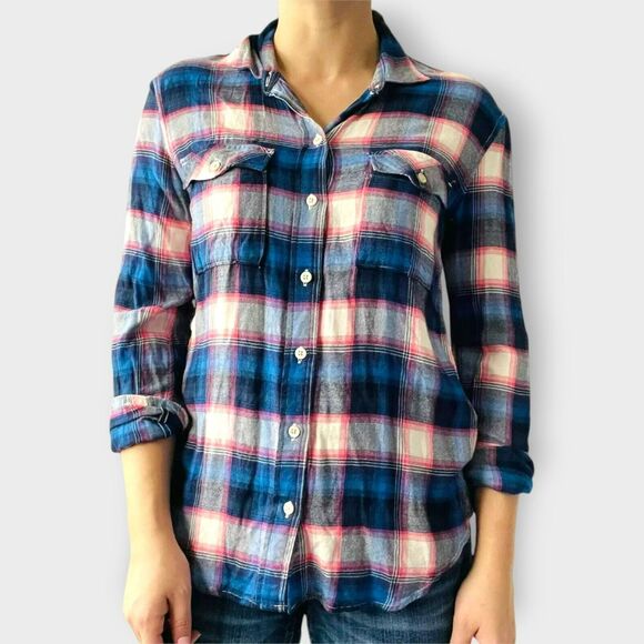 Gap Pendleton Flannel Shirt Boyfriend Fit Button Down Pink Blue Comfy Size Small - Picture 1 of 12